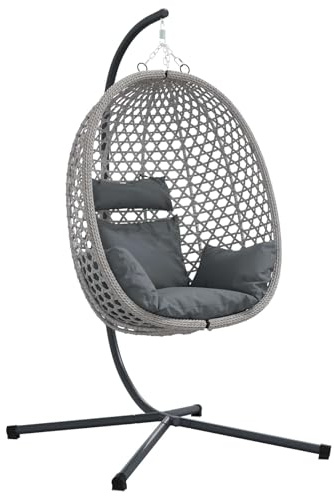 Mokuyary Hängesessel, Anthrazit und Grau, 104 x 100 x 191 cm, Relaxsessel, Schaukel, für Wohnzimmer, Garten, Terrasse, Leseecke, Außenbereich, Balkon