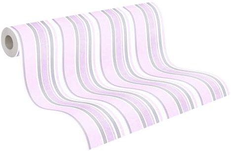Carta Da Parati A Righe Little Stars Carta da parati tessuto non tessuto 10.05 m x 0.53 m Rosa Argento Bianco Prodotto in Germania da A.S. Création 358494 35849-4