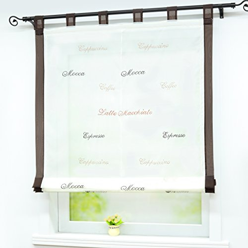 Joyswahl Raffrollo Voile Raffgardinen mit Schlaufen Lena Gardinen mit Stickerei BxH 100x140cm Braun 1er Pack