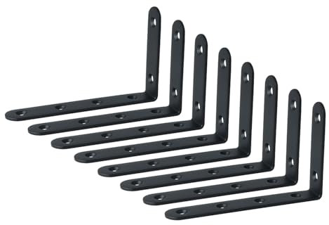 Mooche 8PCS Black Shelf Brackets 125mm, Metal Angle Bracket L Brackets for Shelves, Wall Mounted Shelf Supports Brace Heavy Duty for Living Room Kitchen Office