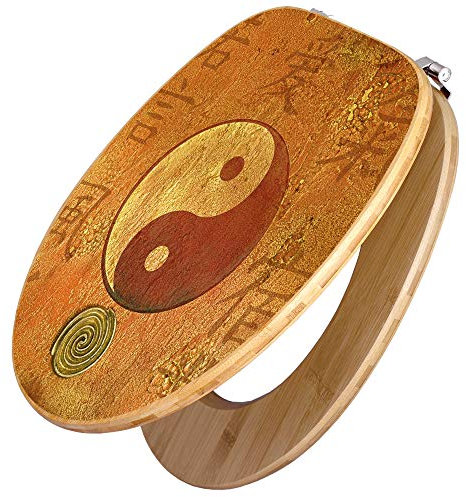 banjado Design WC Sitz Bambus 45x37,5cm / Toilettendeckel Holz/hochwertiger Toilettensitz/Bambus-Toilettendeckel für alle gängigen Toiletten - Yin Yang