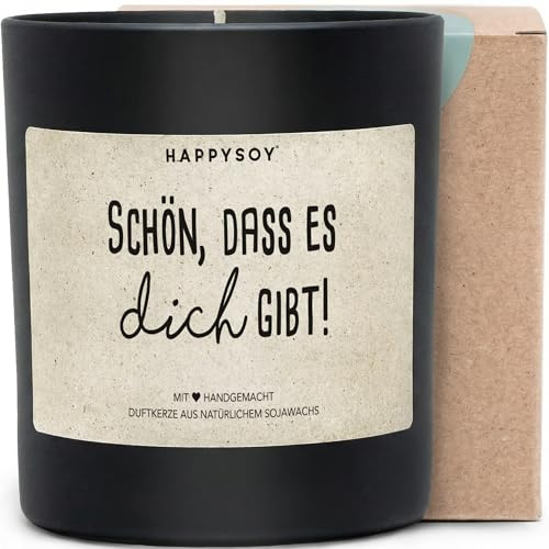 Schön, dass es dich gibt - Duftkerze mit Spruch als Geschenk für Freundin, Mama oder Schwester, liebevolle Aufmerksamkeit zum Dankeschön, Kerze im Glas mit blumigem Duft