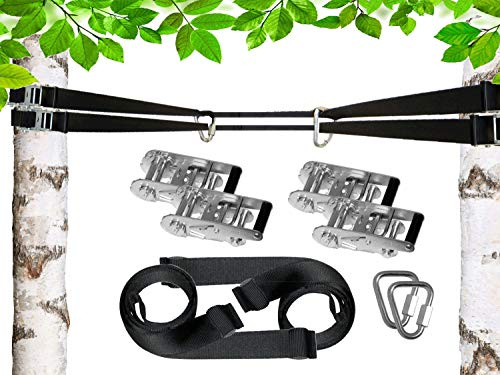 PATRON® BETWEEN SECURITY 4m zum Hängen zwischen Bäumen mit Sicherheitsfunktion - Belastbarkeit 2200 kg inkl. 2 Premium Delta Karabiner, Polyester, abnehmbar und erweiterbar, PAT Bandlänge:4m