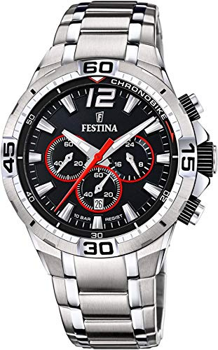 Festina Chrono Bike Herren Armbanduhr Edelstahl Silber/Schwarz 44,5 mm