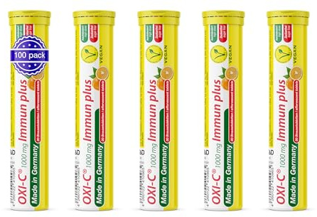 T&D Oxi C 1000 mg Vitamin C - 100 Vegan Drink Effervescent Tablets - Orange Flavor - Made in Germany