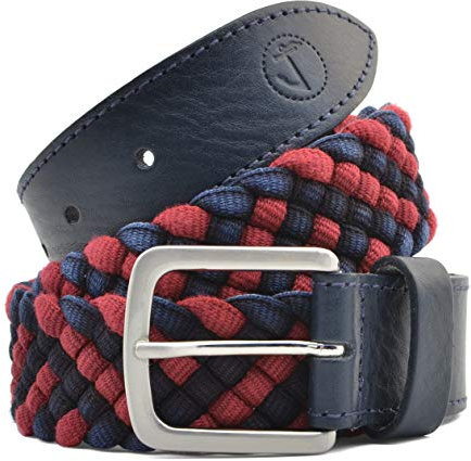 Seajure Geflochtener Stoff für Herren und Ledergürtel Marineblau und Rot (100)