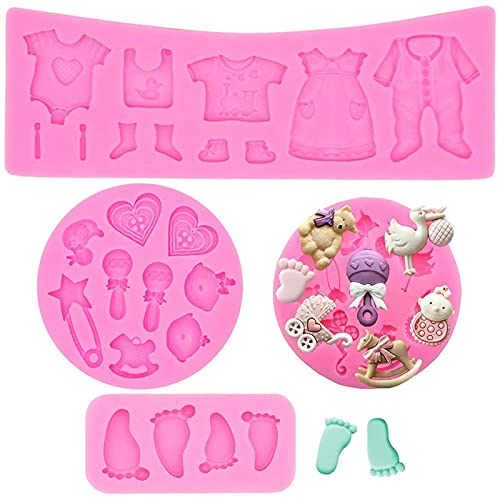 Baby Shower Fondant Decoración Silicona Mold Molde de Silicona Fondant Sugarcraft para Tartas Pies del Bebé Moldes 3D Molde de Bebé Decoración Bricolaje Dulces Chocolate Jabón Moldes(4 Piezas)
