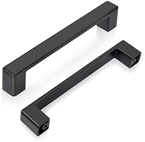 GUWINA Möbelgriffe Schwarz 6 Stück, Griffe für Küchenschränke 128mm Lochabstand, Türgriffe Schubladengriffe Küchengriffe Modern Schrankgriffe Kleiderschrank Zieht Eckig Griffe Küche Zinklegierung