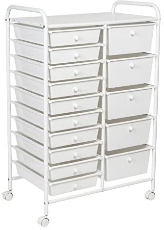 Honey-Can-Do 15-Drawer Metal Rolling Storage Cart, White Steel Multi-Purpose Organizer with Wheels, Heavy Duty Mobile Utility Trolley for Home Office, School, and Craft Supplies
