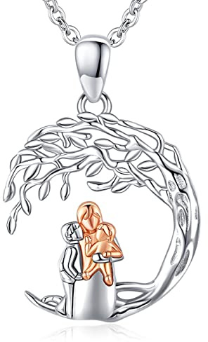 Odinstone Mutter Tochter Kette Lebensbaum Halskette Damen 925 Sterling Silber Mutter und Kind Anhänger Baum des Lebens Schmuckgeschenke für Frauen Mutter Tochter Muttertag