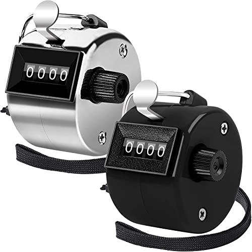 SEPGLITTER 2 Stück Handzähler Klicker Counter 4-stellige Zähler Mengenzähler Fingerzähler Rundenzähler für Personenzähler Sport School (Silber Schwarz)