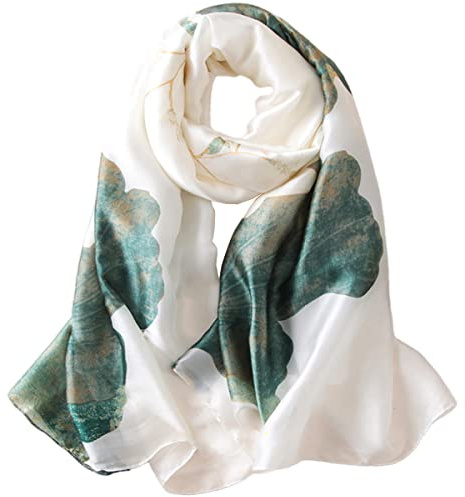 FAIRYGATE Women's Silk Scarf Flower Printed Fashion Elegant Style Long and Soft Shawl Wrap Sunscreen All Season Ladies Scarves Lightweight Clearance 79020