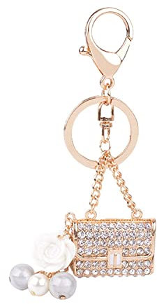 Schlüsselanhänger in Handtaschenform, Strass, Blume, Perlen, Rucksackanhänger, Kristall, Taschenanhänger, Schlüsselanhänger, gold, One size