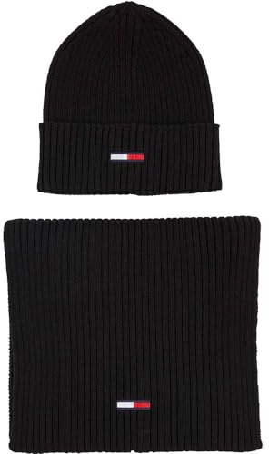 Tommy Jeans Herren TJM Flag Beanie & Schal Geschenkpacks, Schwarz, Einheitsgröße, Schwarz, Einheitsgröße