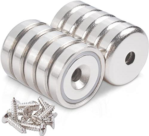 MAGXCENE 10 pezzi Potente Magnete 20x7mm,Magneti Neodimio Forza 10 KG Magnete al Neodimio con foro e Capsula con Svasato e con viti,Calamita Magneti Per Industria e Scienza