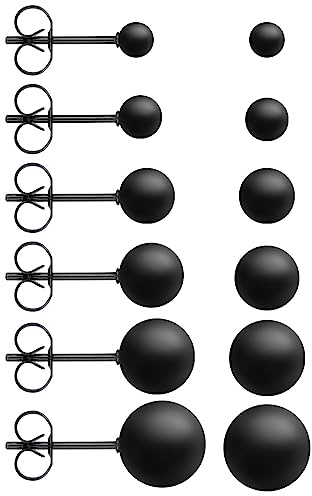 6 Paires Boucles d'Oreilles pour Homme Clous Unisexes en Acier Inoxydable Noir Rond et Plat pour Femmes Boucle d'Oreille Homme Filles (3 mm à 8 mm)