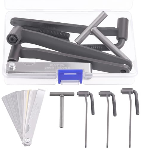 Mardatt 5Pcs Motorcycle Engine Valve Adjustment Tool Kit Includes 8mm/9mm/10mm Valve Screw Repair Wrench, 32 Blades Steel Feeler Gauge and T Type Spanner, Square Hexagon Socket Spanner & Feeler Gauge