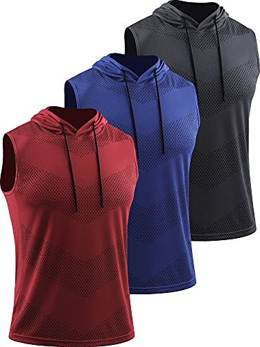 Cadmus Felpe con cappuccio da uomo senza maniche per allenamento atletico, confezione da 3 canottiere da palestra magliette sportive fitness, 98# grigio/blu/rosso, confezione da 3, XL