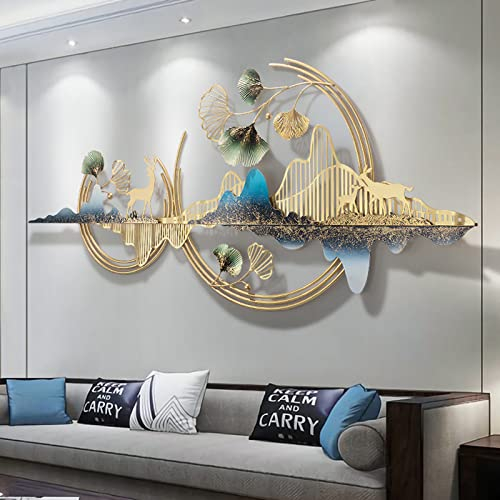 Moderne Wanddekoration aus Metall, 3D-Kreative Handgefertigte Ginko-Deko-Hirsch-Wandskulpturen, Große Extravagante Dekoration, Metallbild für Arbeitszimmer/Wohnzimmer/Schlafzimmer/Hotel 120 Cm 67 Cm