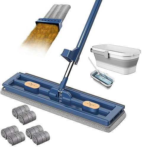 Mopa plana grande, mopa de suelo con función de aro, juego de mopa de suelo giratorio de 360°, mopa plana con almohadillas de microfibra reutilizables, fregona plana, juego de mopa para suelos