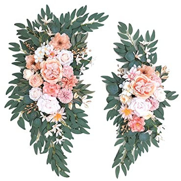 Dekoration Hochzeitsveranstaltungen Im Freien, Set mit 2 Hochzeitsbogenblumen, Künstlichen Blumen Hochzeits-Willkommensschild Empfang und Hintergrund (Rose)