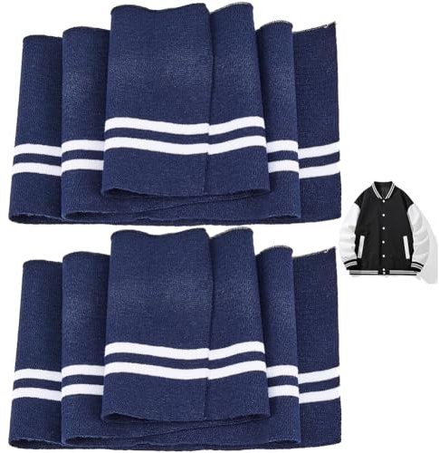 GORGECRAFT 2 Pieza 95x14cm Tela Elástica Acanalada para Escote Cintura Puños Material de Ajuste Cintura de Rayas Blancas Bandas de Punto para Chaqueta Costura Puños de Cintura Azul de Prusia