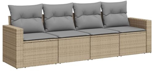 vidaXL Garten Sofa Garnitur 4-TLG., Gartenmöbel Set mit Kissen Stauraum, Sitzgruppe für Garten Terrasse, Modular Gartensofa Lounge, Beige Poly Rattan