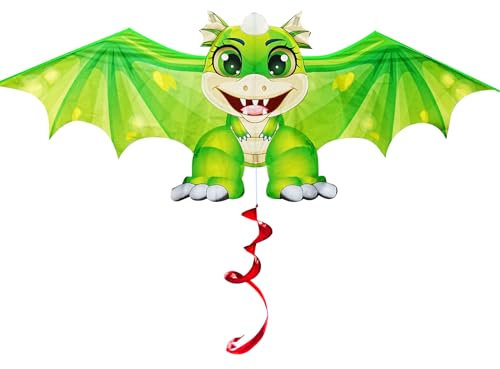 Touch the sky Cartoon Dinosaurier Drachen für Kinder und Erwachsene, Leicht zu Fliegen, Einzigartiges Strukturdesign, Ausgezeichnetes Outdoor-Spielzeug, Geeignet für Anfänger.(Grün)