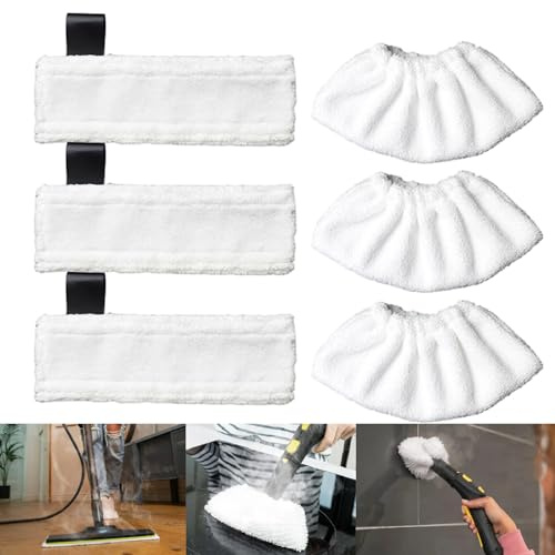 6 Stück Bodentücher Ersatzteile für Kärcher Dampfreiniger EasyFix SC1/SC2/SC3/SC4/SC5, Dampfreiniger Zubehör Set mit 3 Mikrofaser Bodentücher,3 Schleif Tücher,Waschbar Ersatztücher