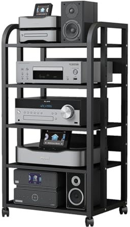 CHZDPP Stereokabinett 2, 3, 4, 5 abnehmbare Stereoschrank-Möbel, Große Kapazität Ecke Plattenspieler Tisch Ausrüstung Regal mit Rädern, Mehrschichtiger großer kommerzieller Av-Ständer (Size : 5-Tier)