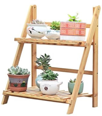 HHCTEBEC Soporte Plegable para Plantas, Soporte Escalera Flores 2 Niveles Soporte para Escalera para Macetero Estante ExhibicióN para Interior Al Aire Libre Hogar Patio JardíN BalcóN,A-50 * 31 * 70cm