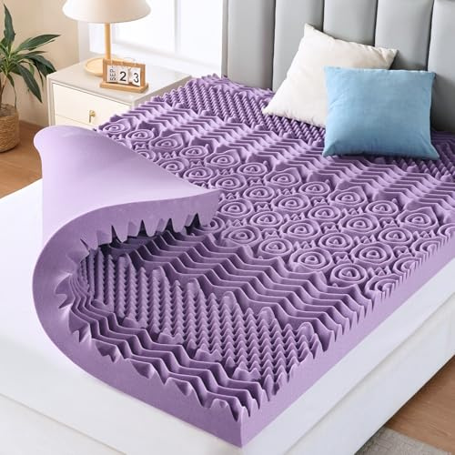 MUXHOMO 3.9 Inch 7-Zone Full Mattress Topper, Egg Crate Memory Foam Mattress Topper Full Size for Back Pain, Lavender Cooling Gel Infused Bed Pad, CertiPUR-US and Oeko-TEX Certification (54×75)