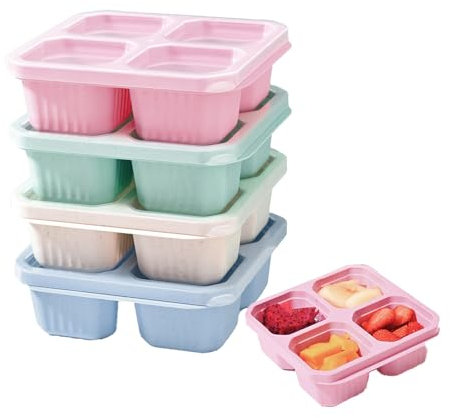 Alytimes 4Pack Snack Box, 4-Compartment Bento Box, Compartment Lunch Box, Reusable Lunch Boxes for Kids and Adults for School, Work, and Travel (Pink/Blue/Green/White)