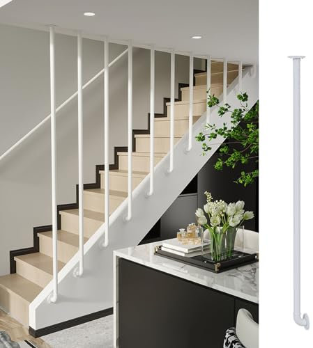 Ringhiera Per Scale Balaustre in metallo per scale interne, Spine di coperta di lunghezza personalizzabile per scale in piano e in pendenza, Decorazione dei gradini delle scale(White,65cm/25.6in/2.1ft