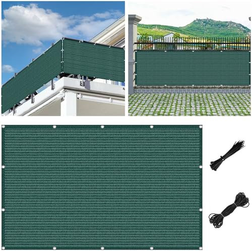 Balcon Cuadrado Malla de Ocultación 125 x 445 cm Protección de La Privacidad, Antienvejecimiento, Transpirable con Cuerdas Toldos Laterales para Balcon, para Balcón, Verde Oscuro