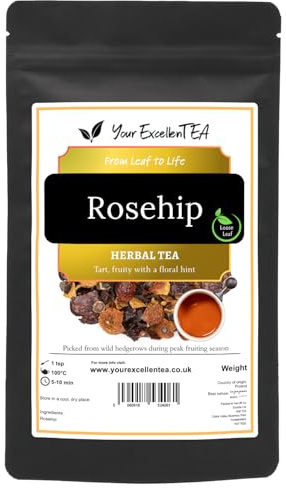 Rosehip Loose Tea (50g), Dried Wild Rose Herbal Infusion, Fruit Tea with Sweet Tangy Taste, Bright Fruit Character, Hot or Cold, Caffeine-Free, Closed in Resealable Pouch | Your ExcellenTEA