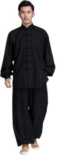 Kung Fu Tai Chi Uniform,Wing Chun Clothes,Chinese Traditional Martial Arts Cloths Unisex (Black, XL)