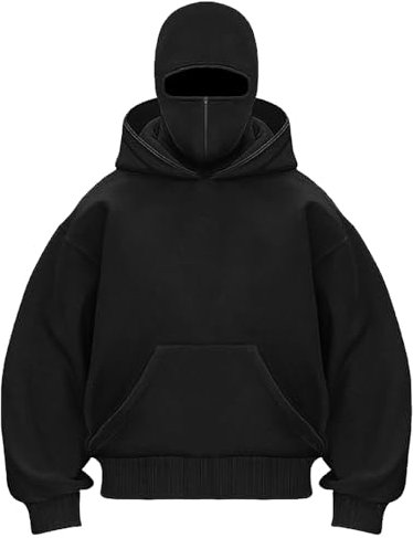 PADOLA Balaclava 1/4 Zip Hoodie Herren mit Sturmhaube Oversized Y2K Doppel Kapuze Winddichter Ninja Fleece Übergangsjacke Einfarbig Mask Kapuzenpullover