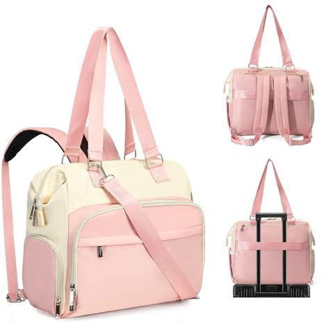 Fexkean Borsa fasciatoio con per fasciatoio,Borsa a tracolla multifunzione impermeabile pannolini da viaggio per mamma e papà,Tracolla Regolabile Zaino Cambio(3039-Pink&Beige)