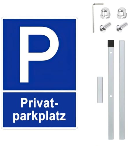 Privatparkplatz Schild mit Pfosten mit 90 cm Hoher Stange, Parken Verboten Schild, Parkplatzschild, Parkplatz Kennzeichen, Parkschilder - Einfache Montage, Sichtbar und Wetterfest
