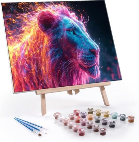Hyupuanj Malen Nach Zahlen Erwachsene Löwe - Malen Nach Zahlen für Kinder AnfäNger, Knitterfreie Leinwand, Pinsels Und Acrylfarbe - ohne Rand DIY Handgemalt öLgemäLde Kit Als Geschenk 30x40 cm L-618