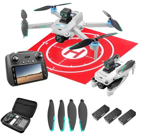 Drones for Adults, Drone for Beginners, GPS Drones 4K, 3 Batteries, 60 Mins Flight, Auto Return, Obstacle Avoidance, Drone with Screen on Controller, with Drone Landing Pad (White)