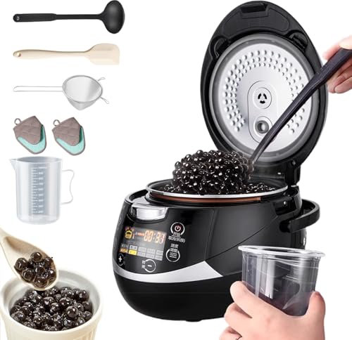 agreilduite Macchina Automatica per Il tè al Latte con Bolle per Perle bollite/sago, fornello Commerciale per Perle di Tapioca con Filtro/Cucchiaio/Raschietto/misurino/Guanti,8l(max1.5kg)