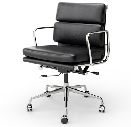 Redriver Executive Genuine Leather Office Chair Conference Desk Chair Ergonomic High Back Leather Rolling Swivel Chairs with Aluminum Arms & Frame, Lumbar Support, High-Adjustable, Tilting Function