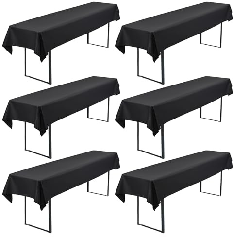 FXKS 6 Bier Tischdecken für Rechteck Tische,Schwarz,100x250 cm | Polyester Tischdecke, Waschbare und Langlebige Tischdecke Tischdeckes für Garten Partys Geburtstagsfeier oder Grill