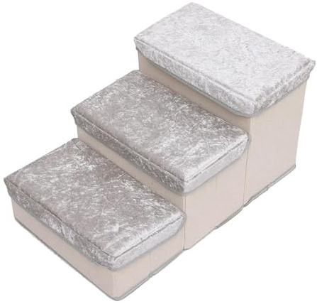 Amagogo Escaleras para Perros con Almacenamiento, Plegables, Estables para Camas O Sofás, con Rampa para Cachorros, para Habitaciones de Invitados, Sala, Gris