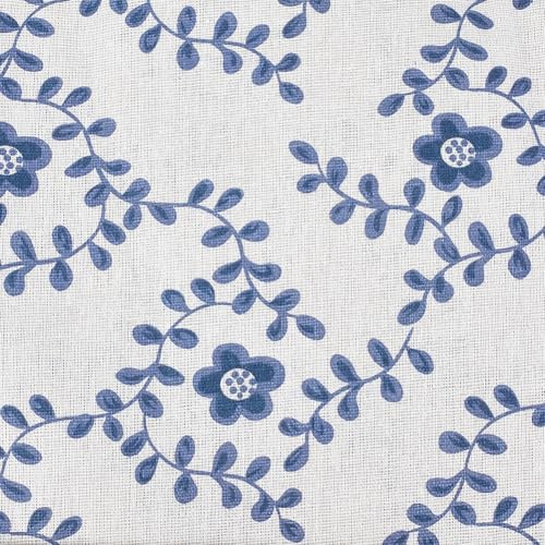 BENECREAT 3.3 Yards/3m Linen Floral Fabric, 60 Inch/1.54m Wide Decorative Fabric for Upholstery, Clothing Sewing and DIY Crafts, Blue & White