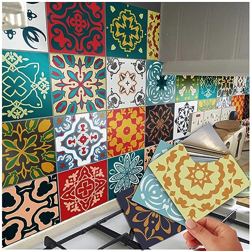 72 Tile Stickers Kitchen Victorian Tile Stickers Transfers for 6x6 15x15cm Tile Kitchen Bathroom Peel N Stick Tile Decals Waterproof (6”- 72 Stickers)