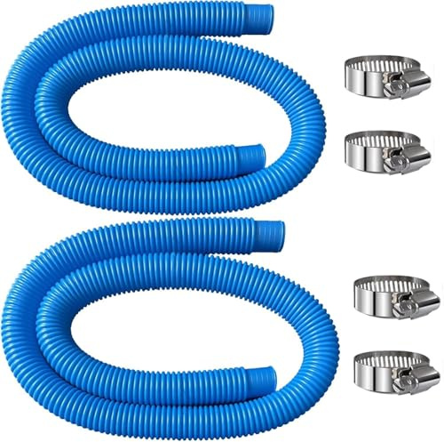 2x Manguera Piscina 32mm de Repuesto - 1.5 metros con 4 Abrazaderas Acero Inox, Compatible con Bombas, Filtros, Spas y Piscinas Elevadas | Alta Presión, Antifugas (Azul)