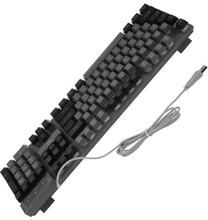 NUOBESTY Clavier De Jeu Mécanique 104 Touches RGB Filaire, Clavier Ergonomique pour Gamers, Éclairage Multicolore, Gris Noir Bicolore Adapté Au Bureau Et Gaming Nocturne